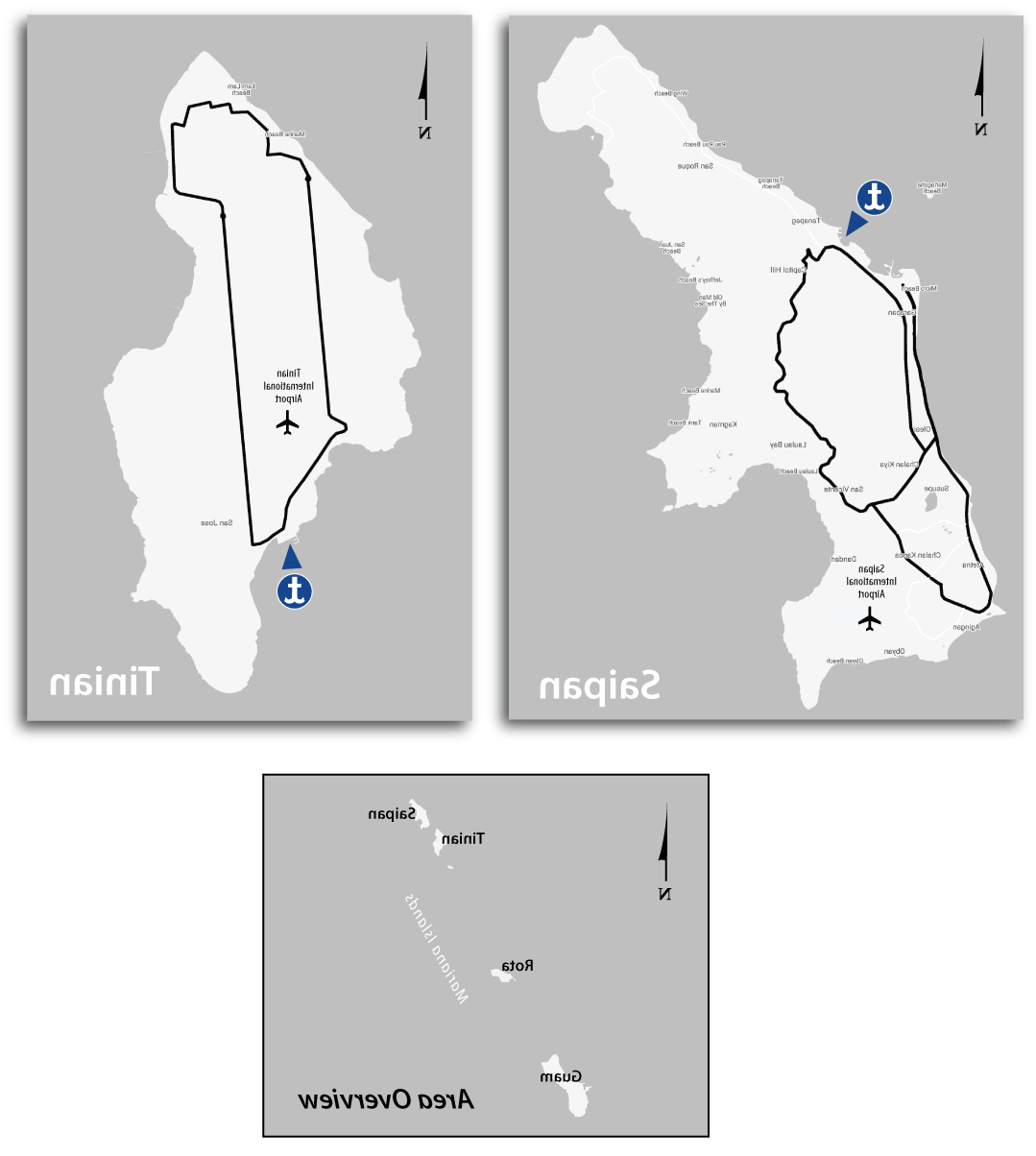 马森在北马里亚纳群岛联邦(CNMI) -塞班岛港口的地图, Tinian, 轮值表